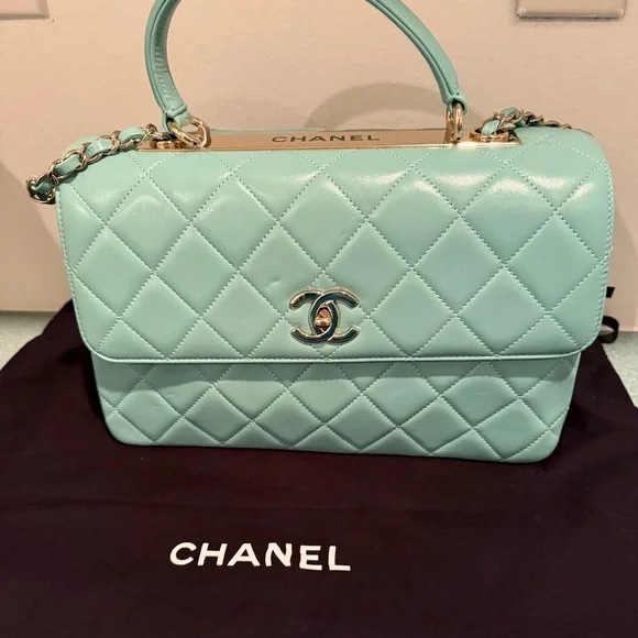 CHANEL Turquoise Lambskin Quilted Small Trendy CC Dual Handle Flap Bag - Picture 5 of 12